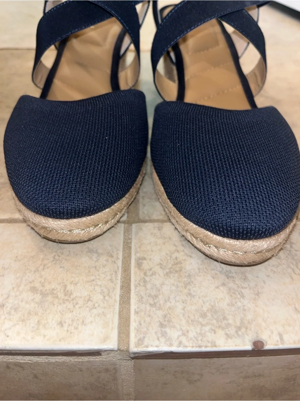 Kelly & Katie Navy Crisscross Wedge Slingbacks